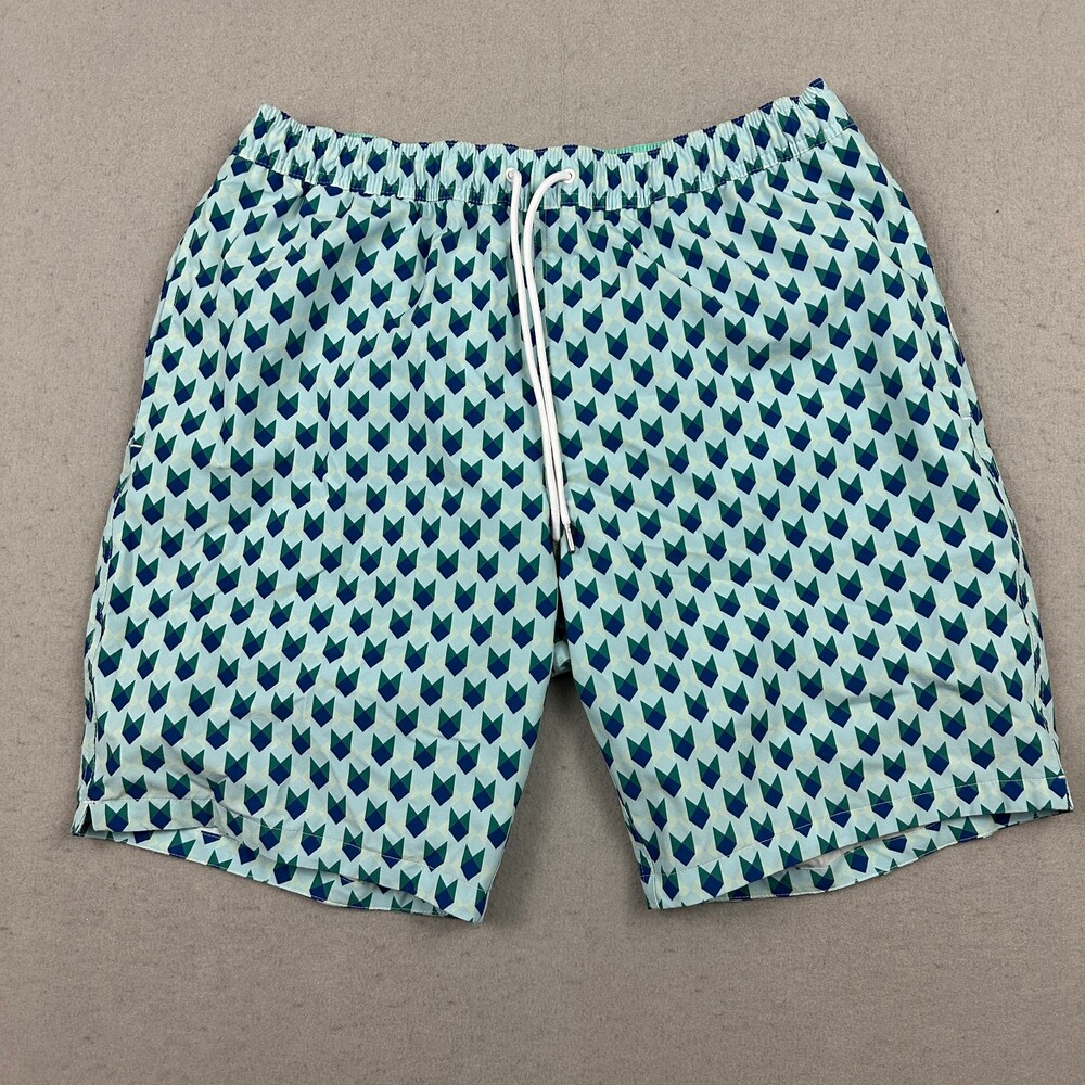 Bonobos Shorts Men Large Blue Geometric Drawstring Trunks Mesh Lining Beach L